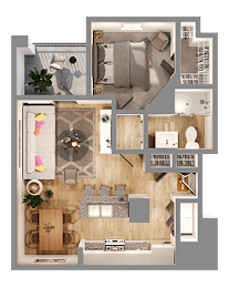 A floor plan of a house with a living room, dining room, kitchen, and bedrooms.