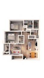 A dollhouse with multiple rooms and furniture.