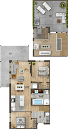 3D floor plan with outdoor terrace at Horizon Apartments, Gatineau
