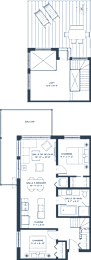 A floor plan of a house with a living room, kitchen, and two bedrooms.