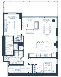 A floor plan of a house with a living room, kitchen, and bedrooms.