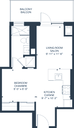 One bedroom apartment floor plan layout at 929 Richmond Apartments, Ontario