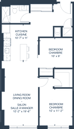 Two bedroom 2 bath apartment floor plan at 929 Richmond Apartments, Ontario, K2B 6R1