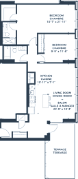 Two bedroom apartment floor plan layout at 929 Richmond Apartments, Ottawa, Ontario