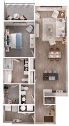 A series of images showing a top-down view of a small apartment layout.