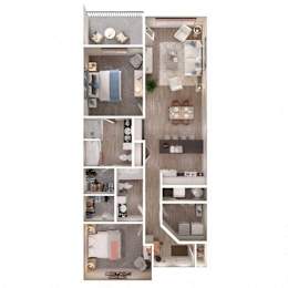A series of images showing different layouts of a small apartment.