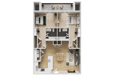 A detailed floor plan of a two-story residential apartment.