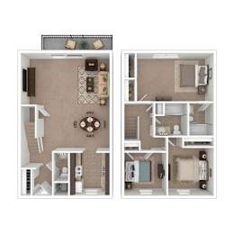 Magnolia 3 Bed Floor plan at Black Hawk Apartments, Fort Wayne