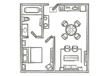 A black and white drawing of a floor plan of a room.