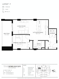 A black and white image of a floor plan for a layout labeled F.