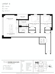 A black and white floor plan for a layout G shows the arrangement of rooms in a house.