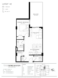 A black and white image of a floor plan for a two-bedroom apartment.