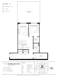 A black and white image of a floor plan for a layout named J.