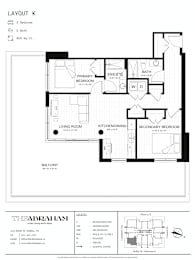 A black and white image of a floor plan for a layout labeled K.