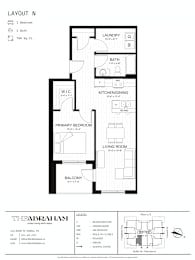 A black and white image of a floor plan for a layout labeled "N".