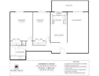 A floor plan for a 2 bedroom apartment at Aberdeen Court.