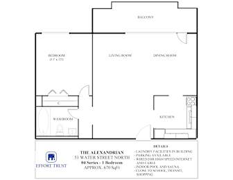 A floor plan of a 53 Water Street North apartment.