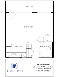 A drawing of a floor plan for a Ben Lomond Place apartment.