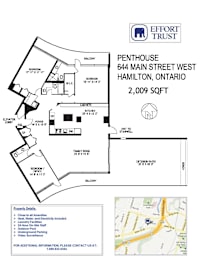 A floor plan for a penthouse apartment at 644 Main Street West in Hamilton, Ontario.
