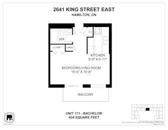 A floor plan for a unit at 2641 King Street East in Hamilton, Ontario.