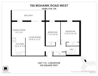 A floor plan for a unit at 760 Mohawk Road West in Hamilton, Ontario.