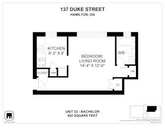 A floor plan for a unit at 137 Duke Street in Hamilton, Ontario.