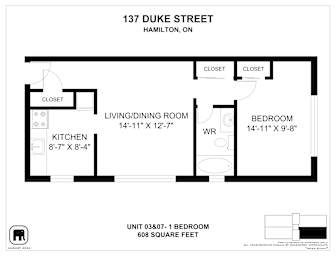 A floor plan for a duplex apartment at 137 Duke Street, Hamilton, ON.