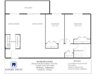 A floor plan of a 05 series apartment in Hamilton, Ontario.