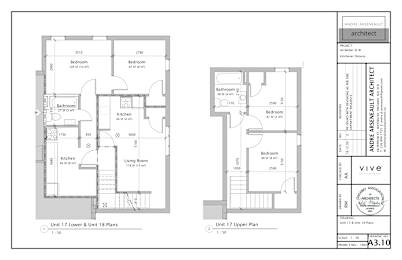 A floor plan for a two-unit condo with Unit 17 Lower & Unit 18 Plans on the left and Unit 17 Upper Plan on the right.