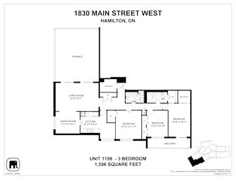 A floor plan for a 3 bedroom unit at 1830 Main Street West, Hamilton, On.