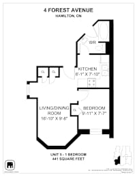 A floor plan for a unit at 4 Forest Avenue in Hamilton, Ontario.