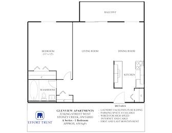A floor plan for a 32 King Street West apartment.