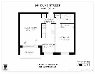 A floor plan for a home at 264 Duke Street in Hamilton, ON.