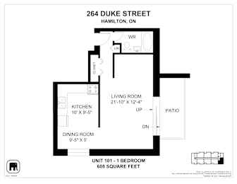 A floor plan for a duplex apartment at 264 Duke Street, Hamilton, ON.