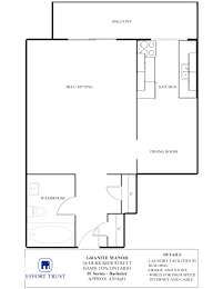 A floor plan of a one bedroom apartment.