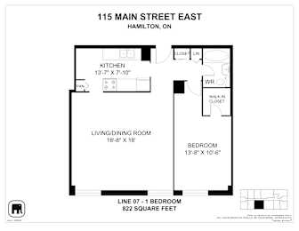 A floor plan for a home at 115 Main Street East in Hamilton, ON.