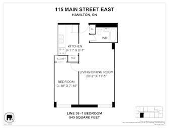 A floor plan for a home at 115 Main Street East in Hamilton, ON.