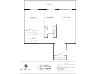 A floor plan for a 01 series bedroom at the Effort Trust.