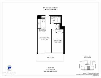 A floor plan for a 1 bedroom apartment at 370 Concession Street, Hamilton, Ontario.