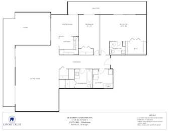 A floor plan of a property with a living room, kitchen, dining room, and bathrooms.