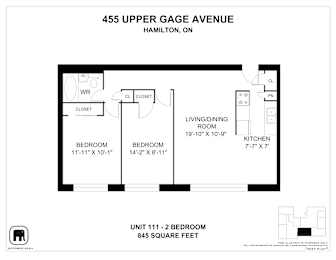 A floor plan for a unit at 455 Upper Gage Avenue in Hamilton, Ontario.