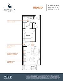 Indigo Floor Plan at Ophelia on Queen Apartments, Kitchener, Ontario