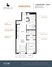 Marigold Floor Plan at Ophelia on Queen Apartments, Kitchener, ON, N2G 0E7