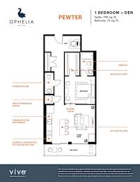 Pewter Floor Plan at Ophelia on Queen Apartments, Kitchener, Ontario