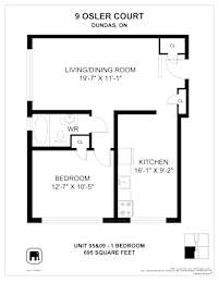 A floor plan for a 9 OSLER COURT unit with a living/dining room, kitchen, and bedroom.