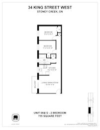 A floor plan for a 2 bedroom apartment at 34 King Street West.