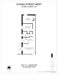 A floor plan for a 2 bedroom apartment at 34 King Street West.