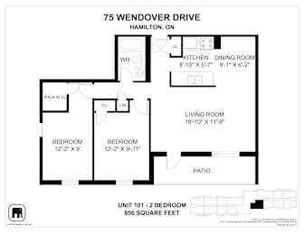 A floor plan for a unit at 75 Wendover Drive in Hamilton, ON.