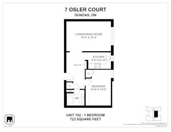 A floor plan for a 700 square foot unit at Osler Court in Dundas, Ontario.