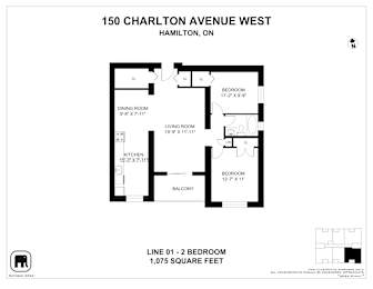 A floor plan for a home at 150 Charlton Avenue West, Hamilton, ON.
